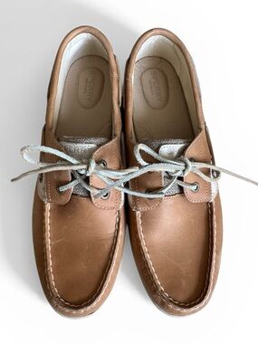 Sperry Leather Boat Shoes Tan Lace Up Coastal Dock Shoes Casual Size 12